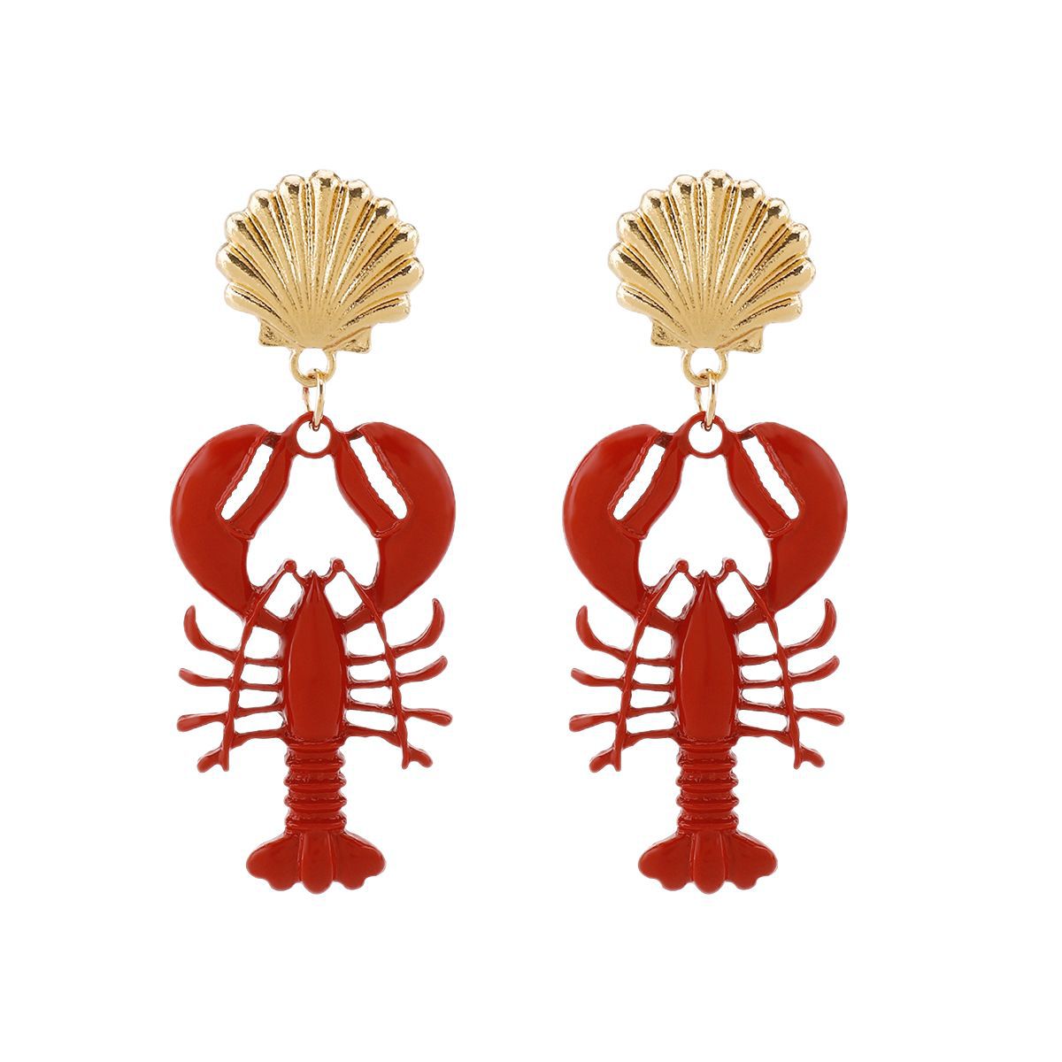 Red Lobster Pendant Necklace for Women, Alloy with Enamel Finish, Animal-Shaped, Summer Beach Vacation Jewelry, Unique and Trendy Design