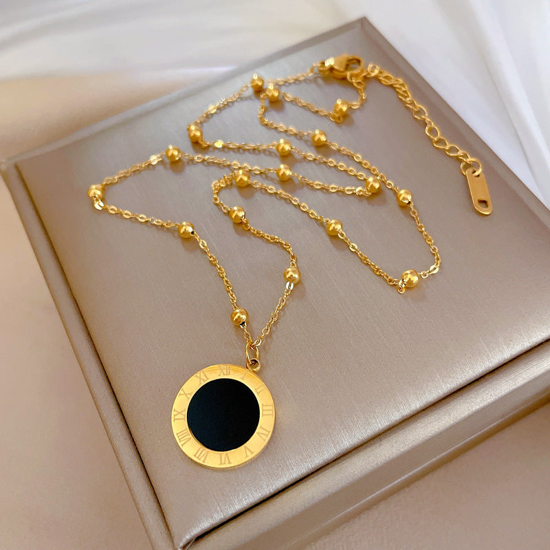 Minimalist Titanium Steel Geometric Shell Pendant Necklace for Women and Men - Gold-Plated Clavicle Chain