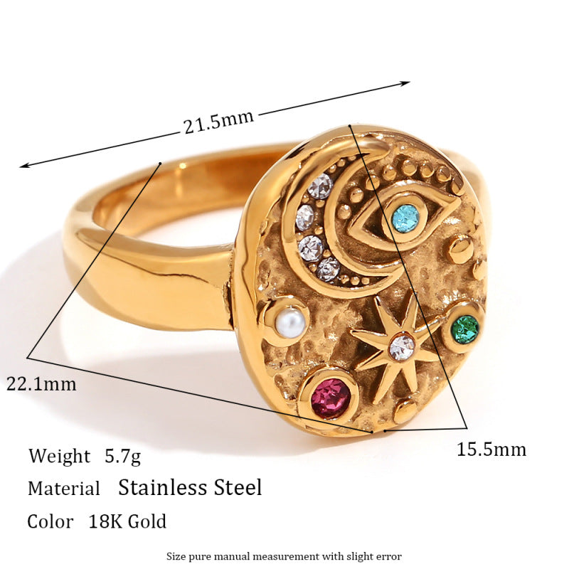 Anello in acciaio inossidabile placcato oro con strass floreali a goccia, geometrico, lussuoso ed elegante