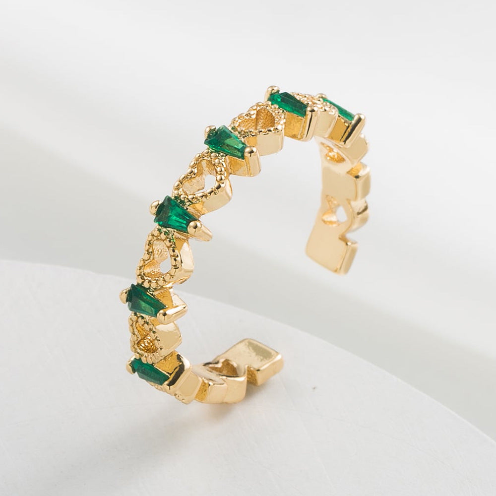 Minimalist Geometric Open Ring for Women Made of Copper with 18K Gold Plating and Micro-Paved Zirconia