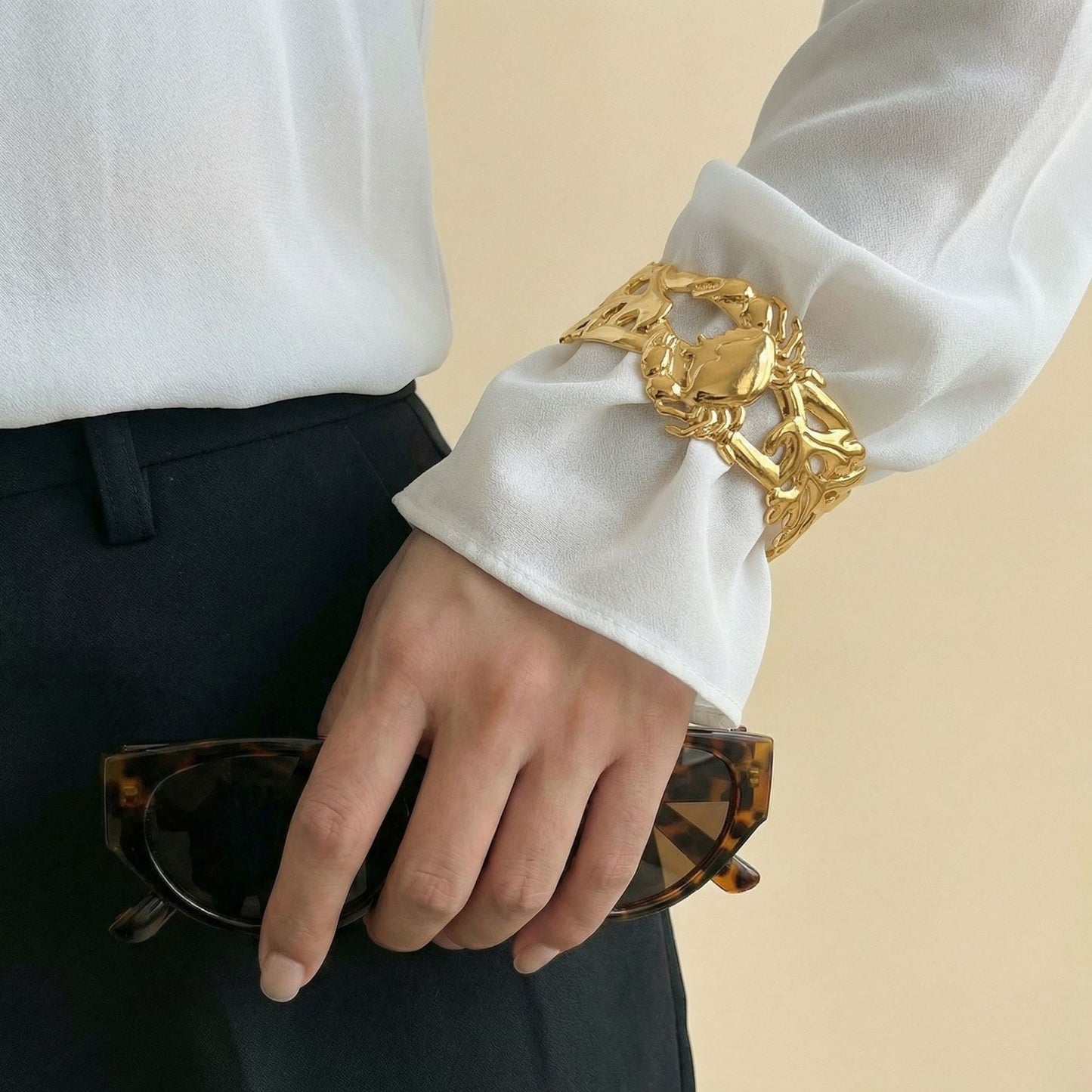 Elegant Geometric Irregular Leaf Wide Open Cuff Stainless Steel Bracelet