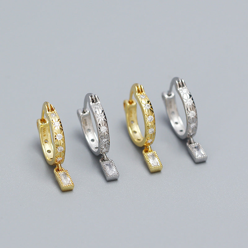 Eleganti orecchini a cerchio in argento sterling 925 placcati con stelle geometriche e zirconi cubici