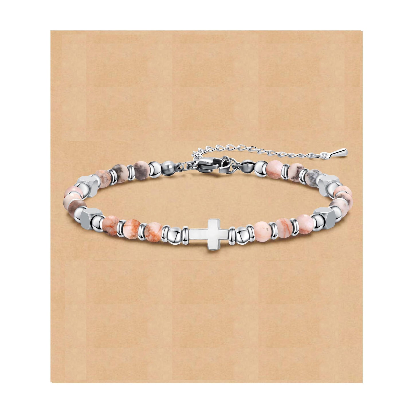 Bohemian Sweet Geometric Natural Stone Turquoise Agate Zebra Print Stainless Steel Bracelet Unisex