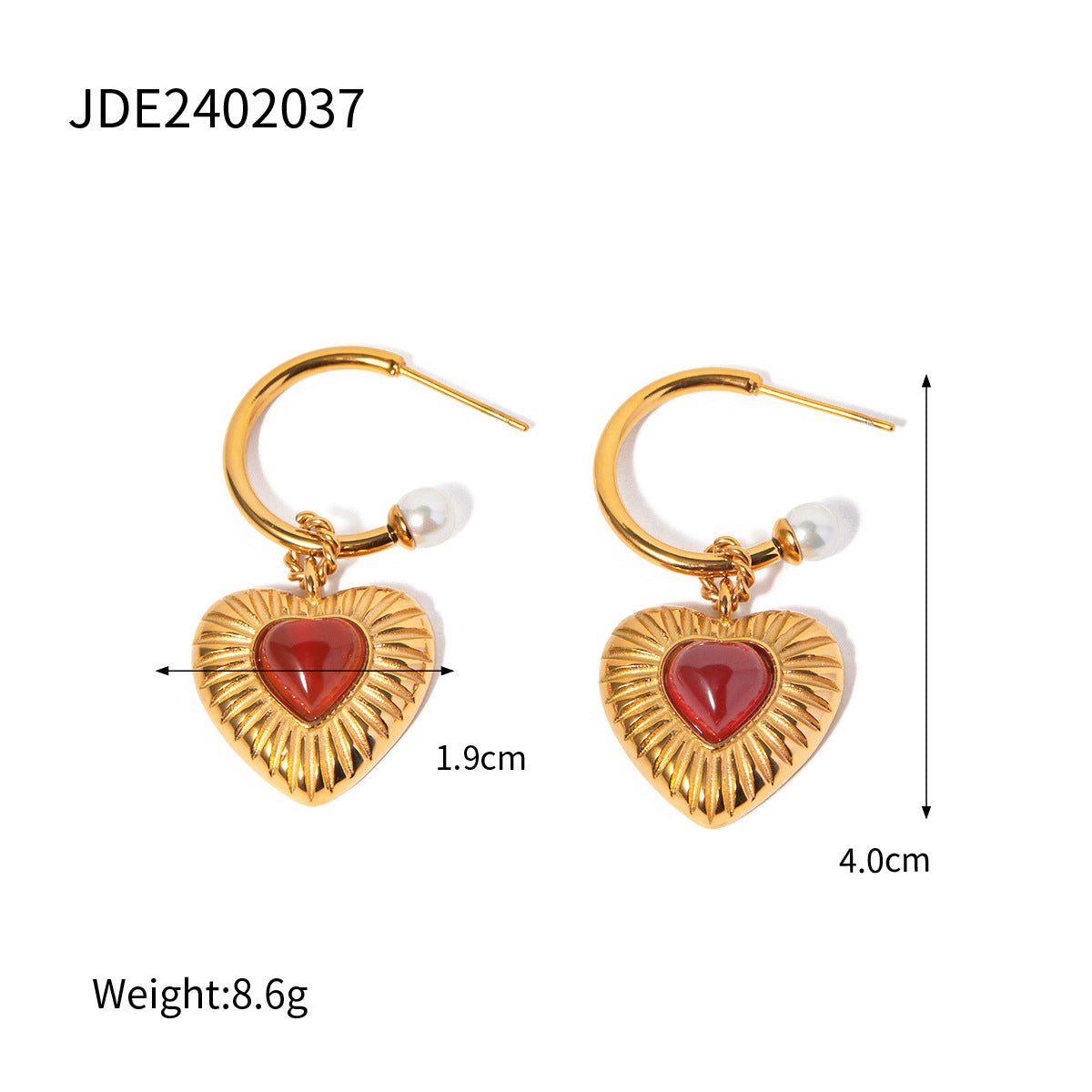 Collana alla moda in acciaio inossidabile placcato oro 18 carati a forma di cuore con ciondolo in agata rossa e perla da donna