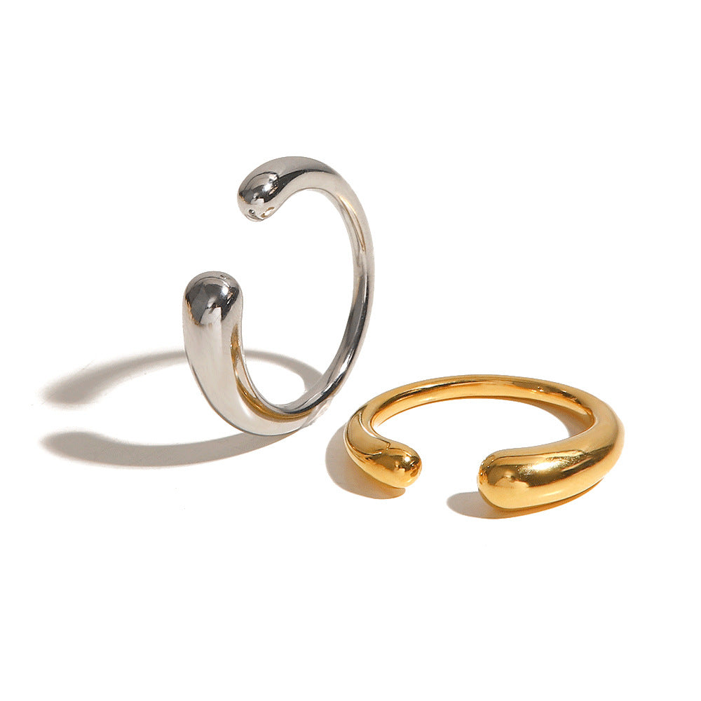 Minimalist Oval Titanium Steel Open Ring for Women with Irregular Shape and Plated Finish