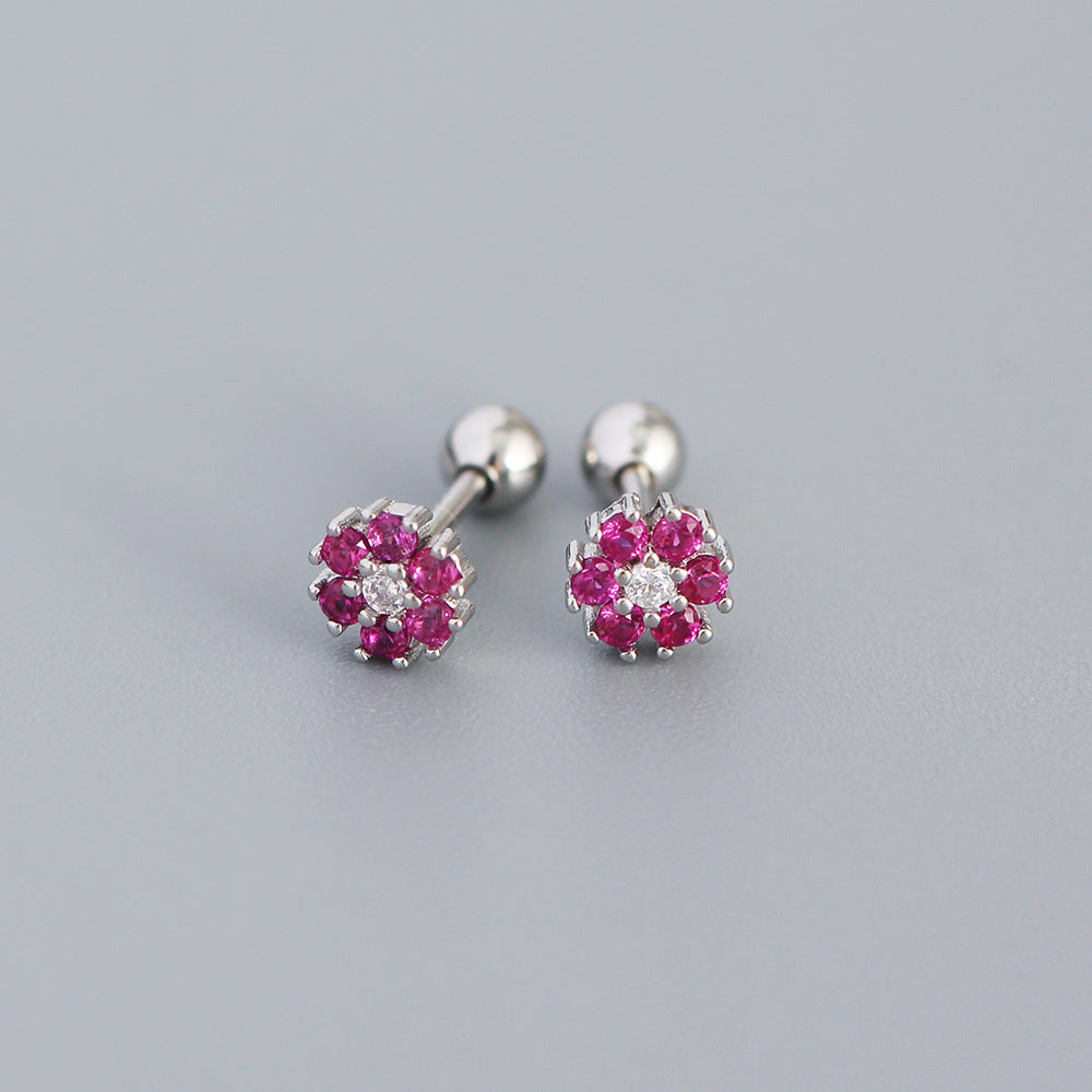 Pendientes minimalistas de plata de ley 925 con incrustaciones florales de circonita cúbica