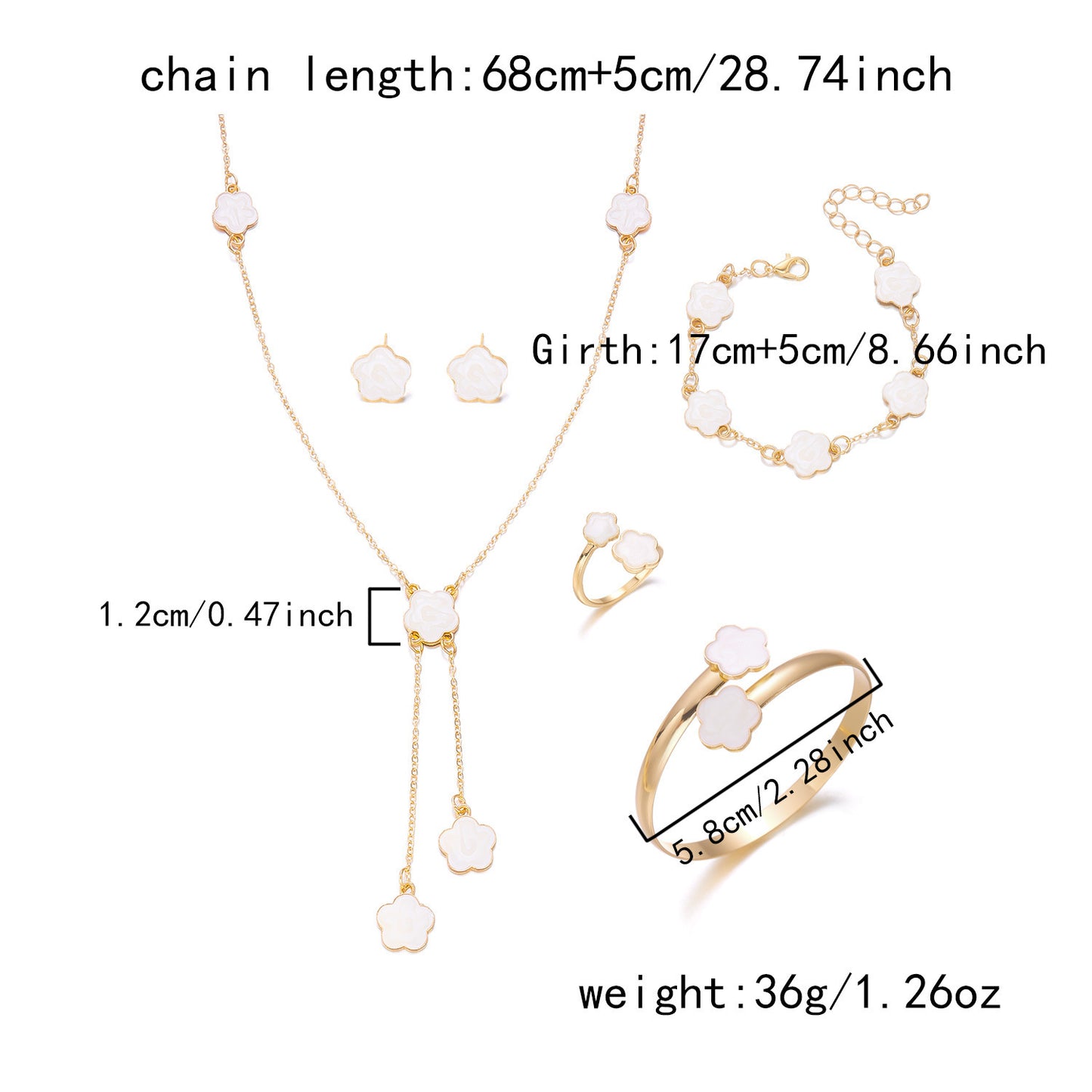 Luxury Floral Alloy Plated Ball Chain Necklace Set with Tassel and Earrings