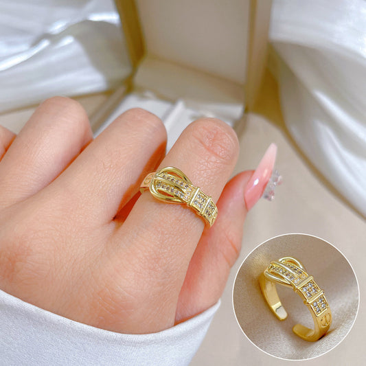 Cartoon Style Crown-Shaped Gold-Plated Brass Adjustable Ring for Women