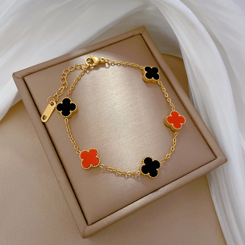 Constellation Moon Star Drop Zircon Bracelet in Titanium Steel with Gold Plating for Women