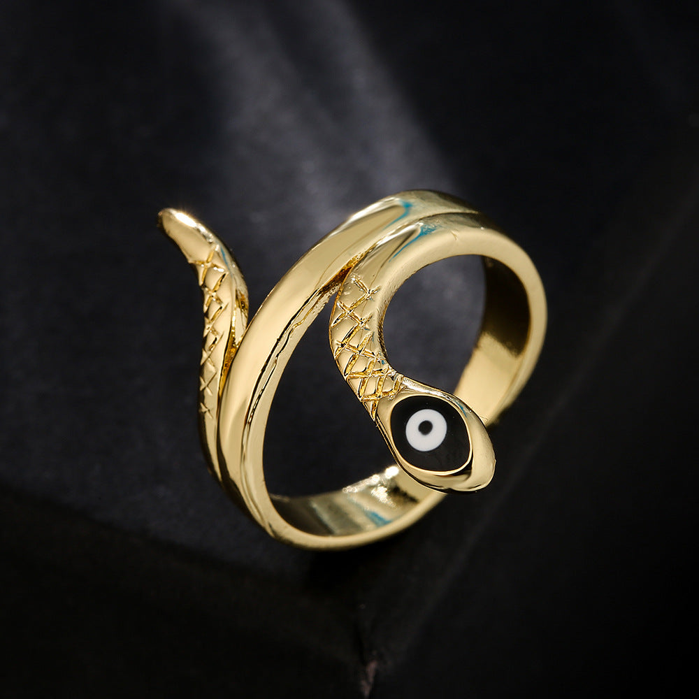 Simpatico anello aperto a serpente geometrico placcato in oro 18 carati con smalto di rame, gioielli di moda da donna