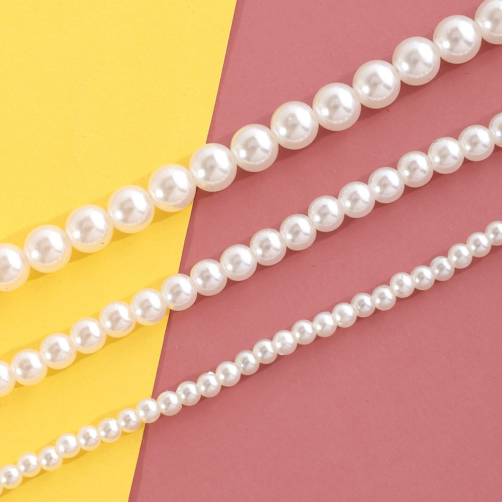 Collana Minimalista in Resina e Perle di Plastica da Donna, Catena con Perle Rotonde, Gioielli Classici Quotidiani