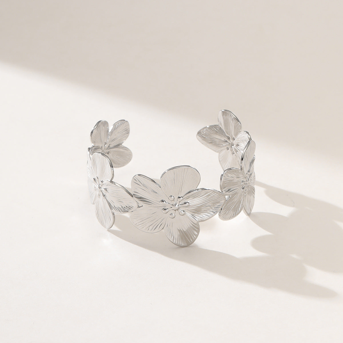 Floral Style Petal-Shaped Stainless Steel Bracelet with Plated Finish for Women
