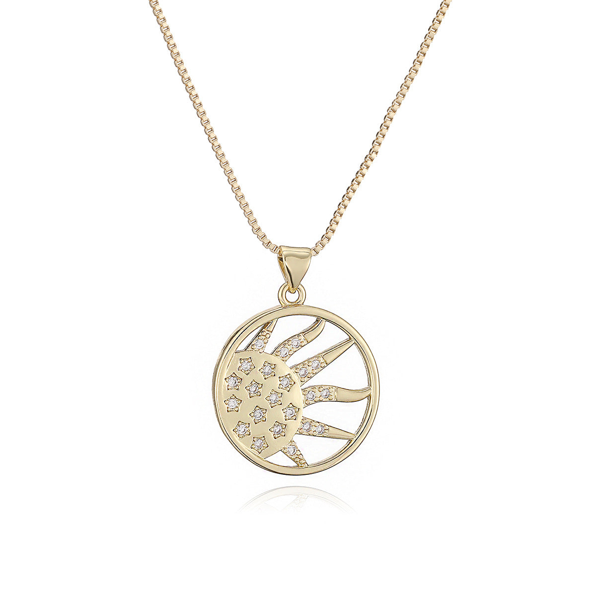 Minimalist Geometric Brass Gold Plated Necklace with Cubic Zirconia for Women