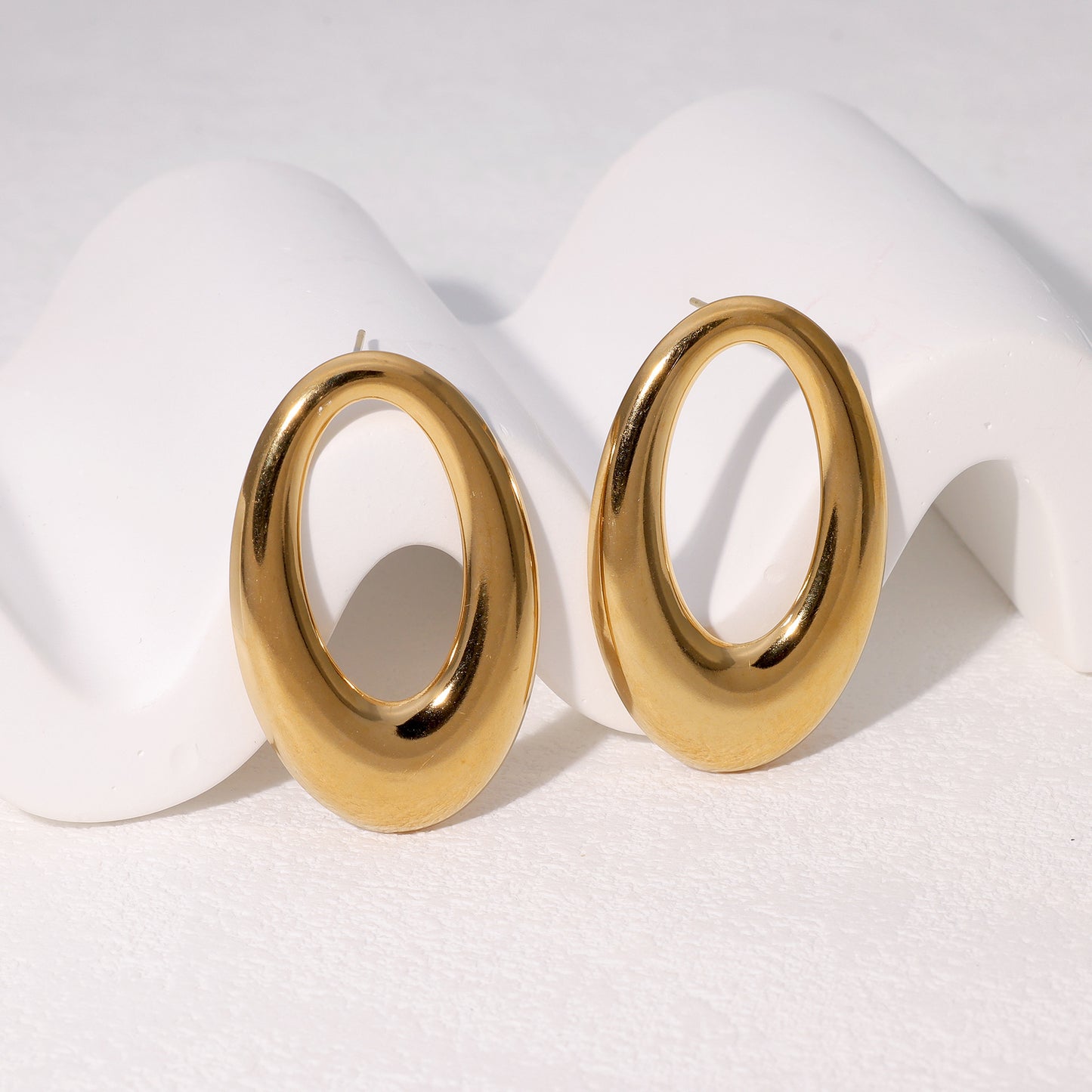 Minimalist Stainless Steel Hoop Stud Earrings with Polished Finish for Women