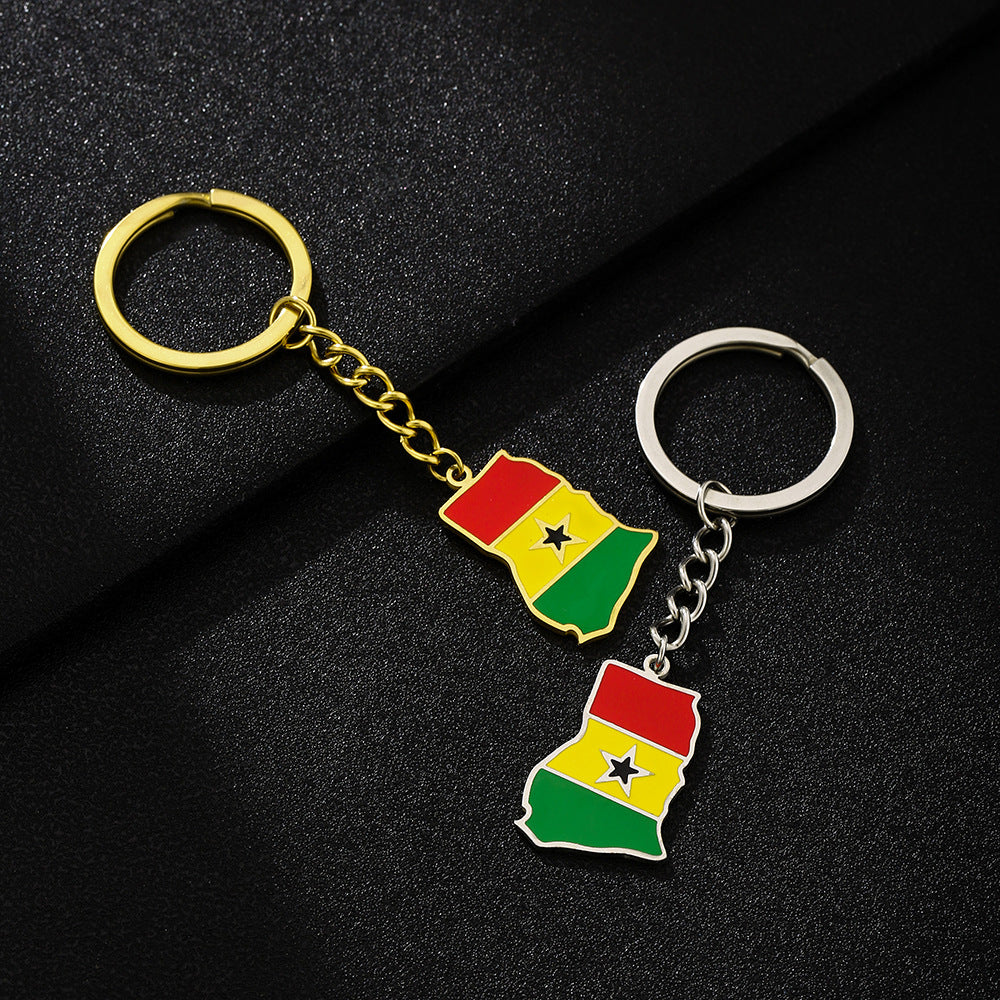 Portachiavi con Ciondolo Vintage in Stile Etnico Smaltato Ghana in Acciaio al Titanio per Uomo e Donna