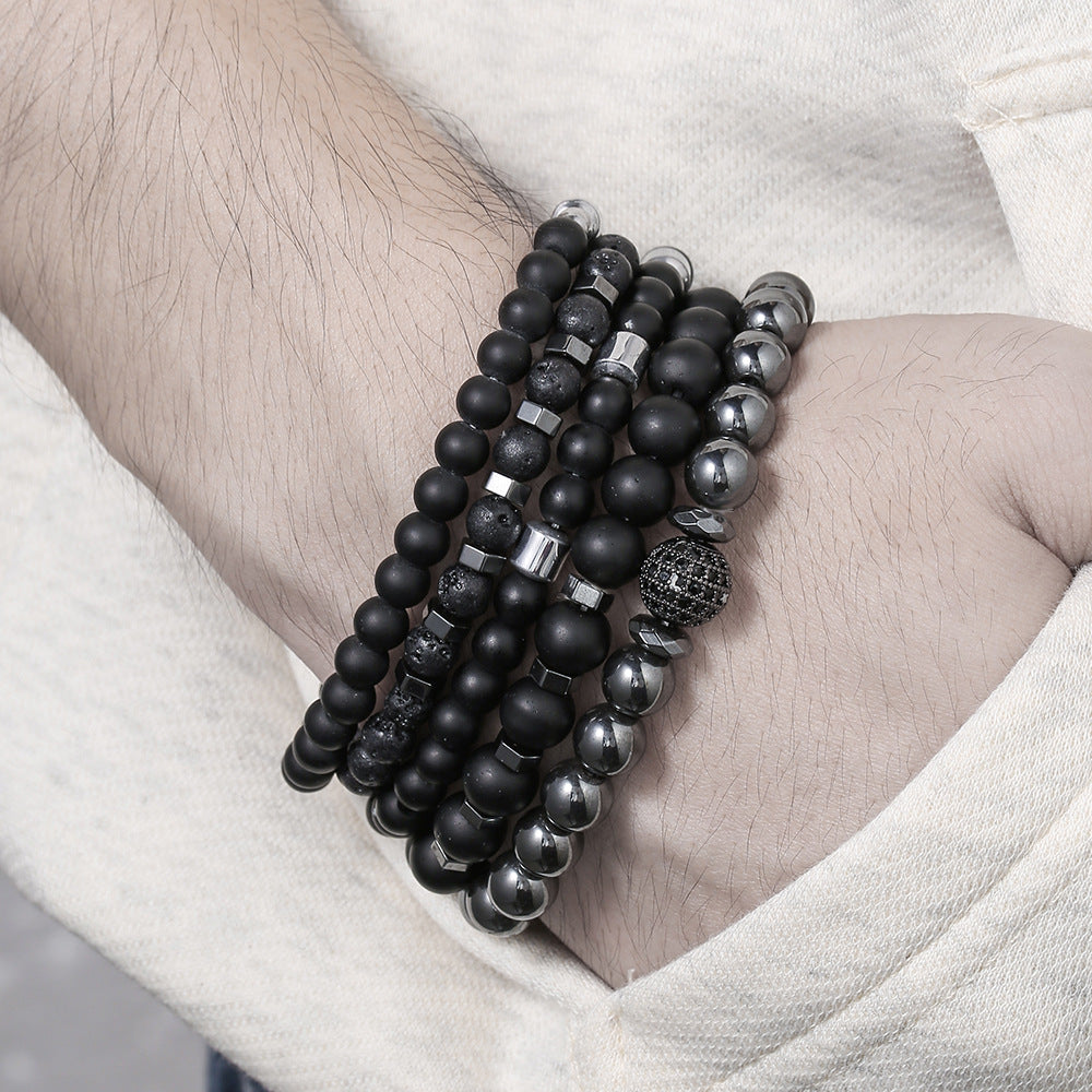 Geometric Round Brass Gemstone Bracelet Set