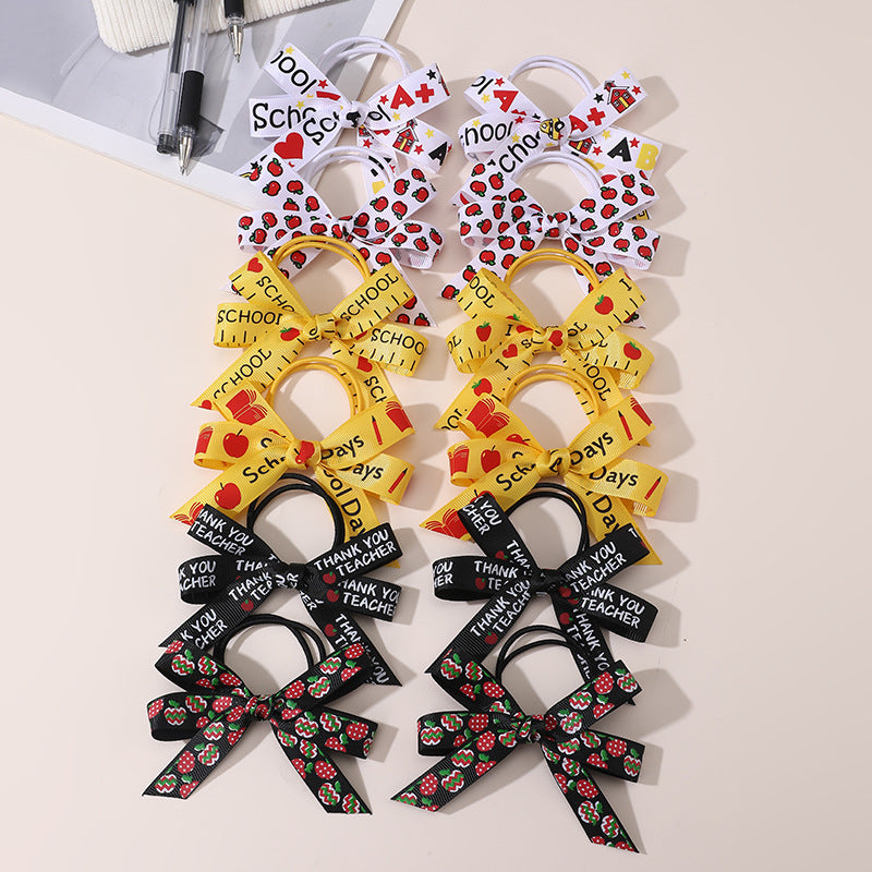Cartoon Character Hair Tie for Kids with Knitted Ribbon Band, Pastel Macaron Color Design, Sweet and Minimalist Style Hair Accessory