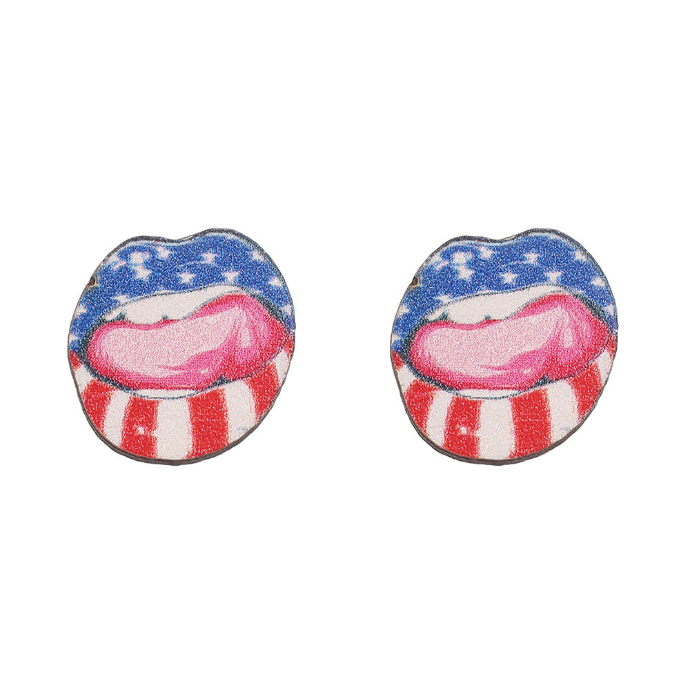 Round Heart Star Geometric Wood Stud Earrings with Stainless Steel Posts