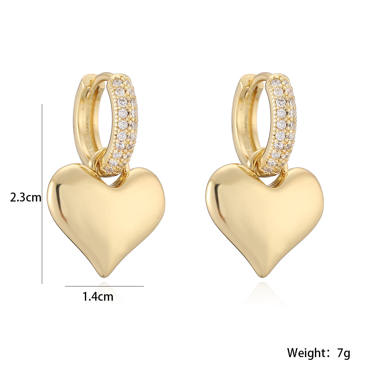 Elegant Minimalist Heart Gold Plated Brass Cubic Zirconia Earrings for Women