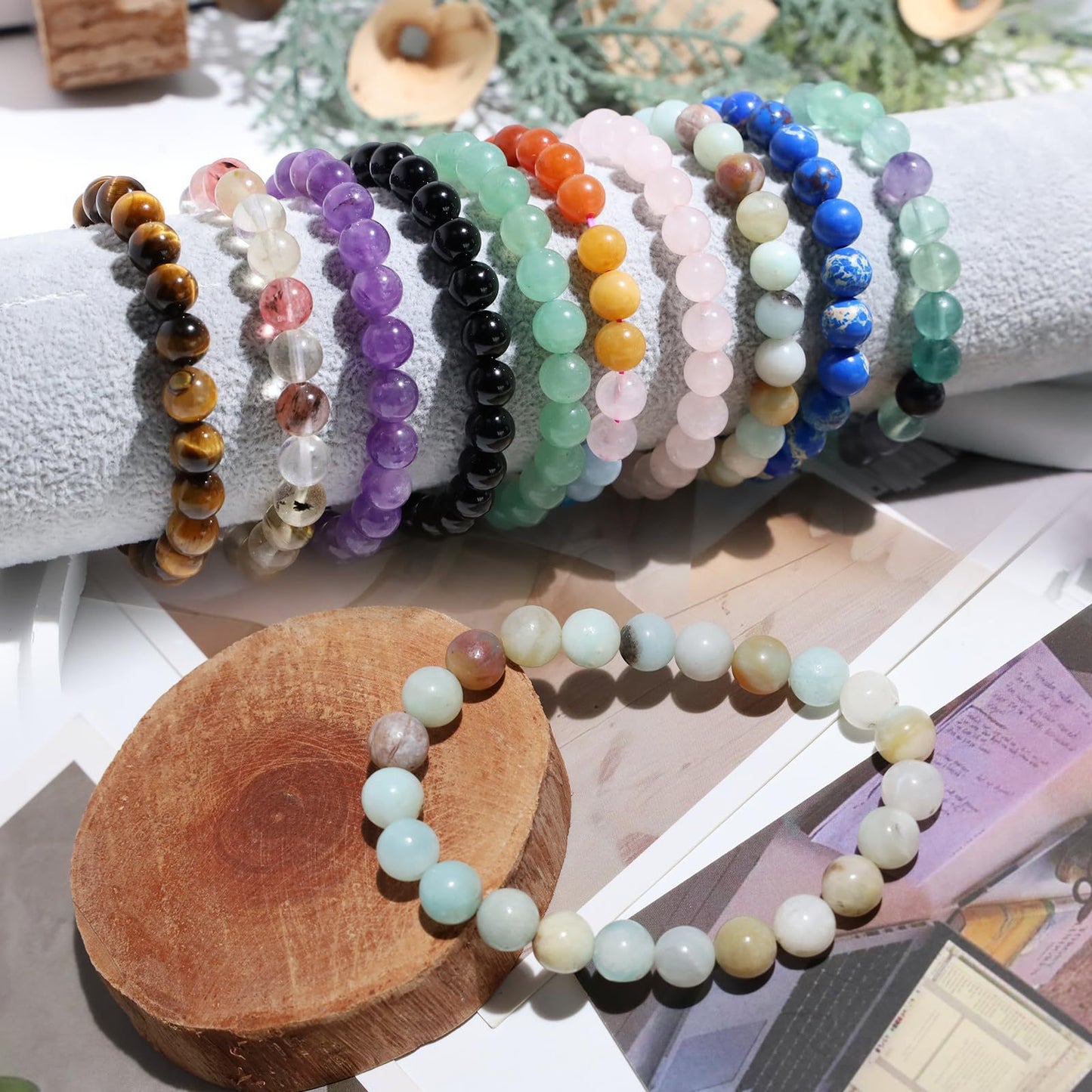 Natural Crystal Agate Lapis Lazuli Tiger Eye Geometric Beaded Bracelet Unisex