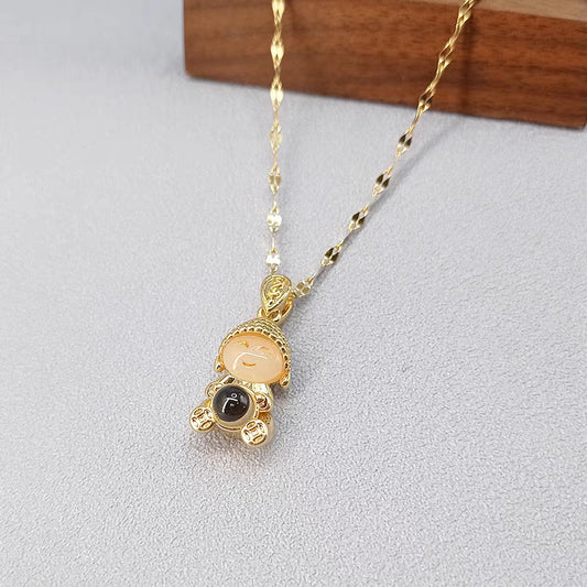 Collar con colgante floral irregular de diseño original para mujer, de acero de titanio chapado en oro auténtico, de doble capa, ligero, para suéter