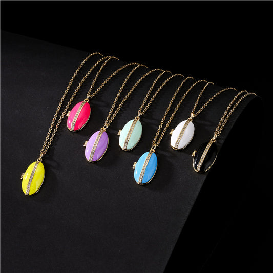 Geometric Drip Oil Shell Pendant Necklace with Micro-inlay on Cable Chain for Women