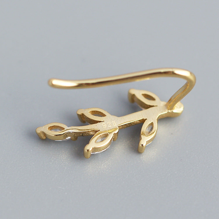Orecchini in Argento Sterling S925 a Forma di Foglia, Dolci e Freschi, con Intarsio di Strass