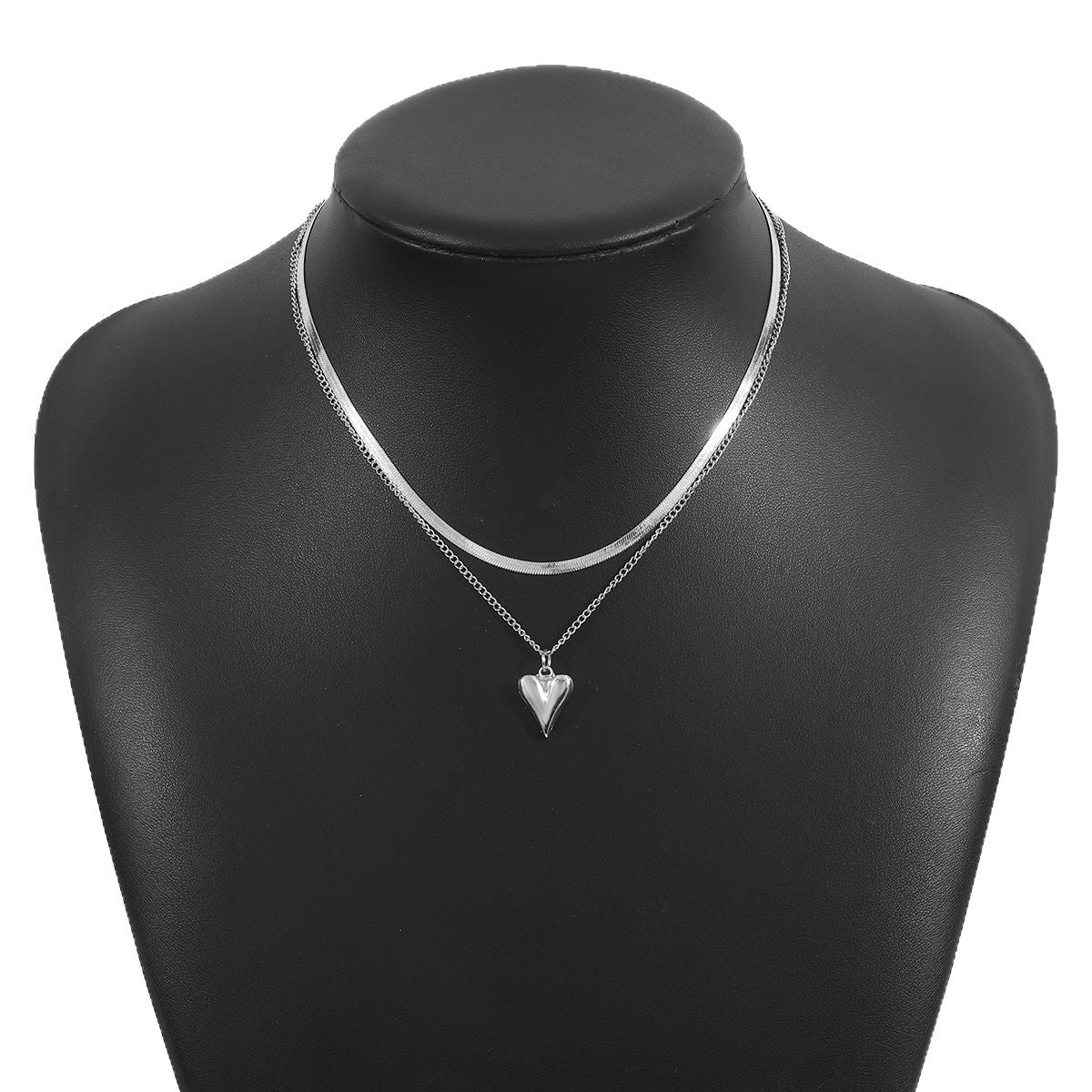 Collana con pendente in lega a forma di cuore, stile retrò minimalista, da donna, con finitura placcata e catena a serpente