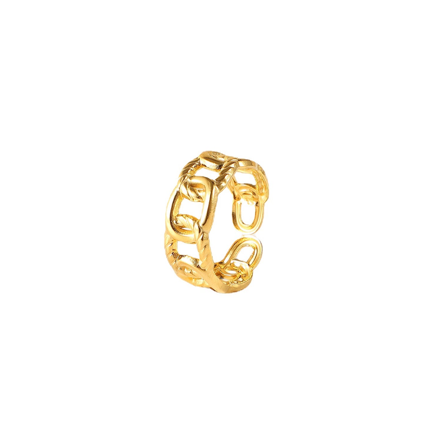 Geometric Stainless Steel Ring with 18K Gold Plating and Twisted Chain Design for Women