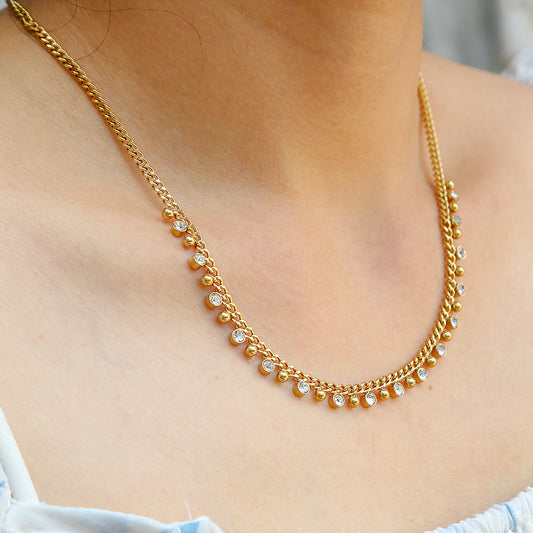 Minimalist Geometric Titanium Steel Plated Clavicle Necklace for Women and Men with Rhinestone Accents
