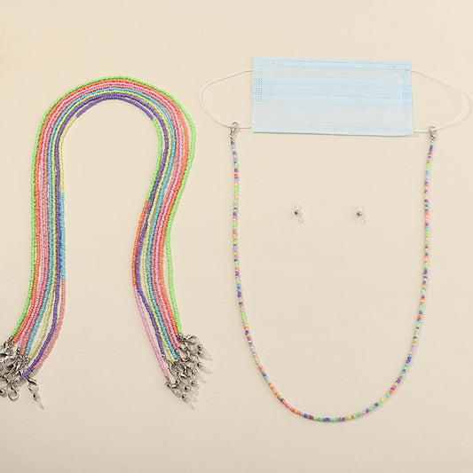 Creative Mixed-Color Glass Seed Bead Neck Strap for Kids Masks and Eyeglasses Unisex Necklace