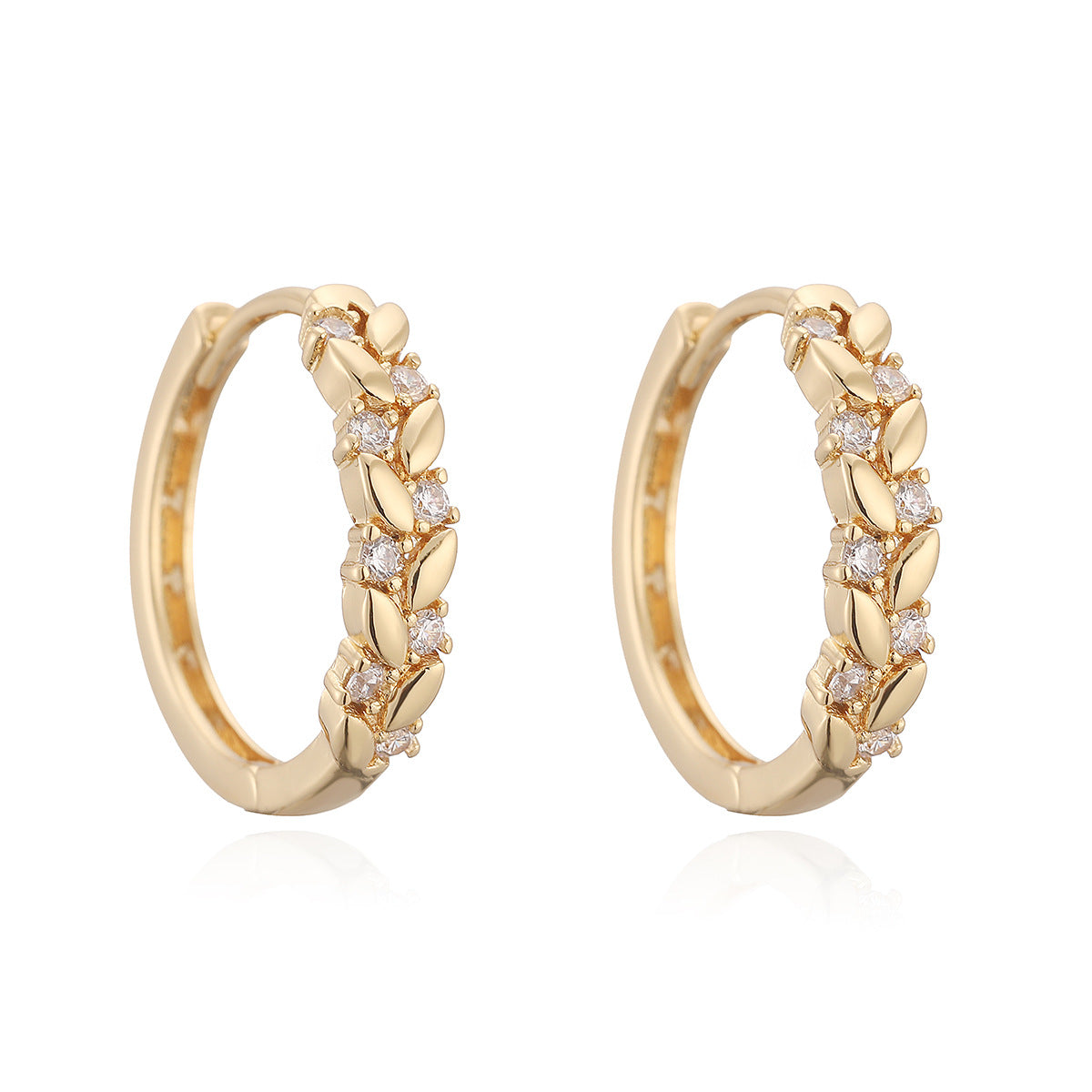 Elegant Minimalist Geometric Brass Gold Plated Hoop Earrings with Cubic Zirconia Inlay for Women