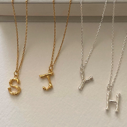 Minimalist Geometric Letter Pendant Necklace in 925 Sterling Silver with Gold Plating on Beaded Chain