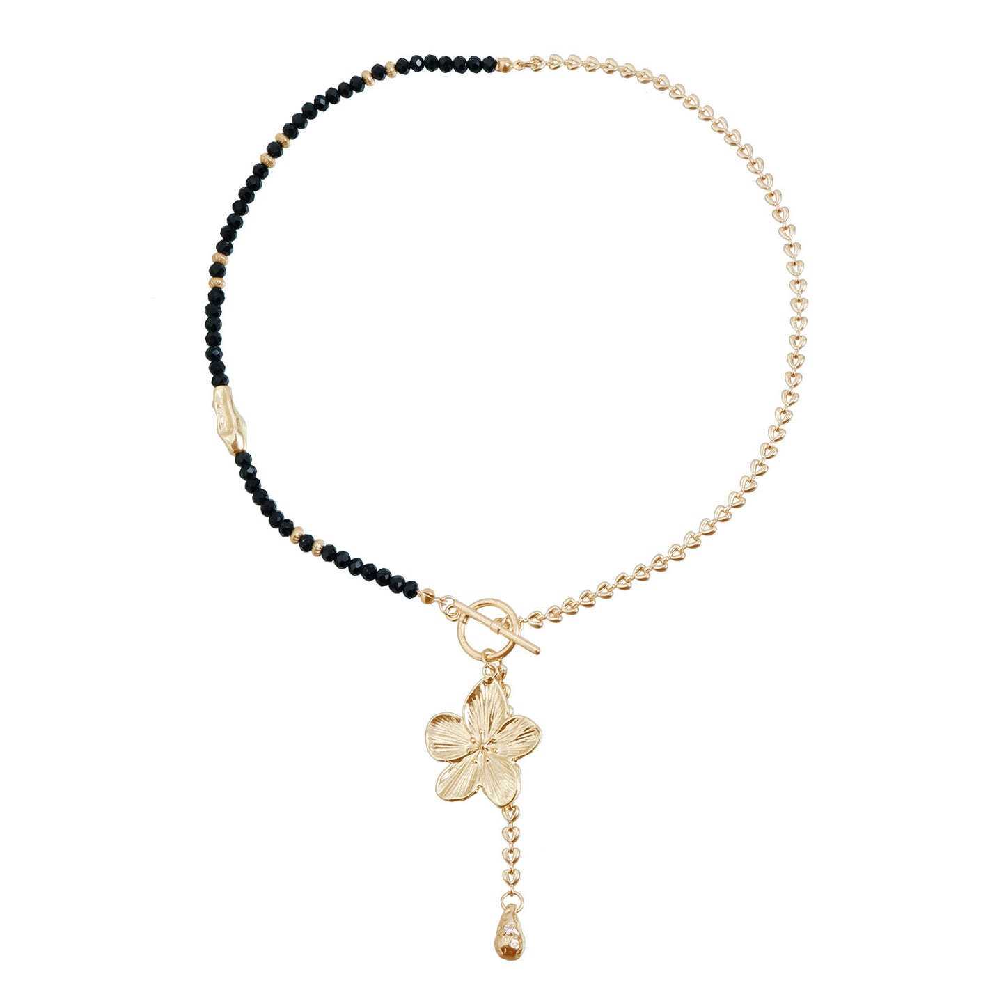 Black Gold Two-Tone Geometric Floral Pendant Alloy Necklace