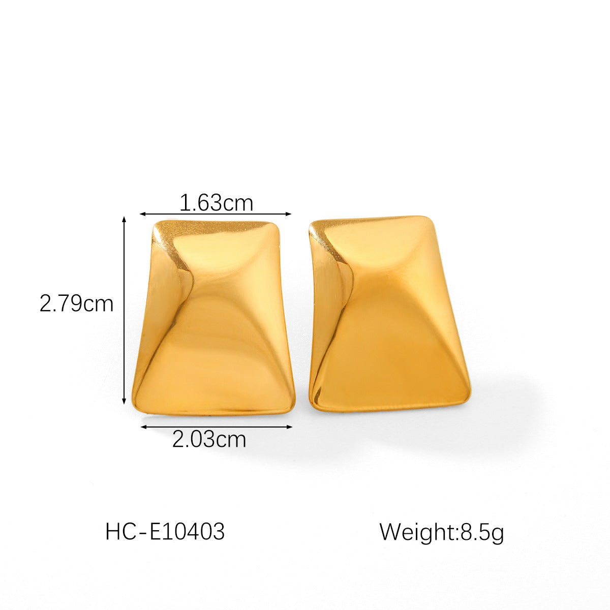 Fashionable 18K Gold Plated Stainless Steel Geometric Rectangular Stud Earrings for Women