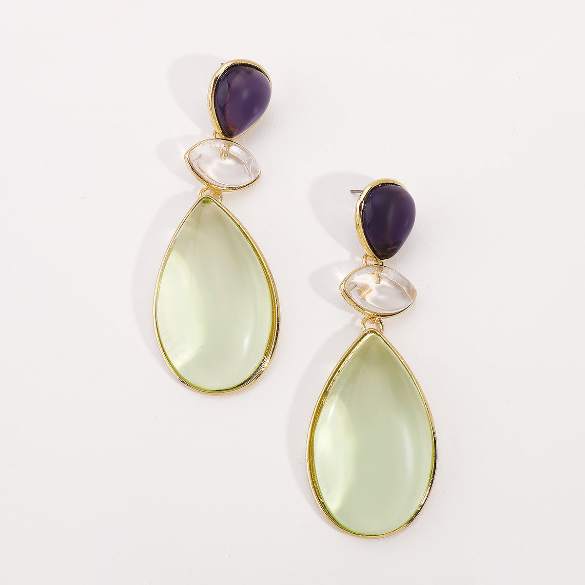 Pendientes de resina geométrica con postes de acero inoxidable, base de aleación galvanizada, en forma de gota de agua para mujer