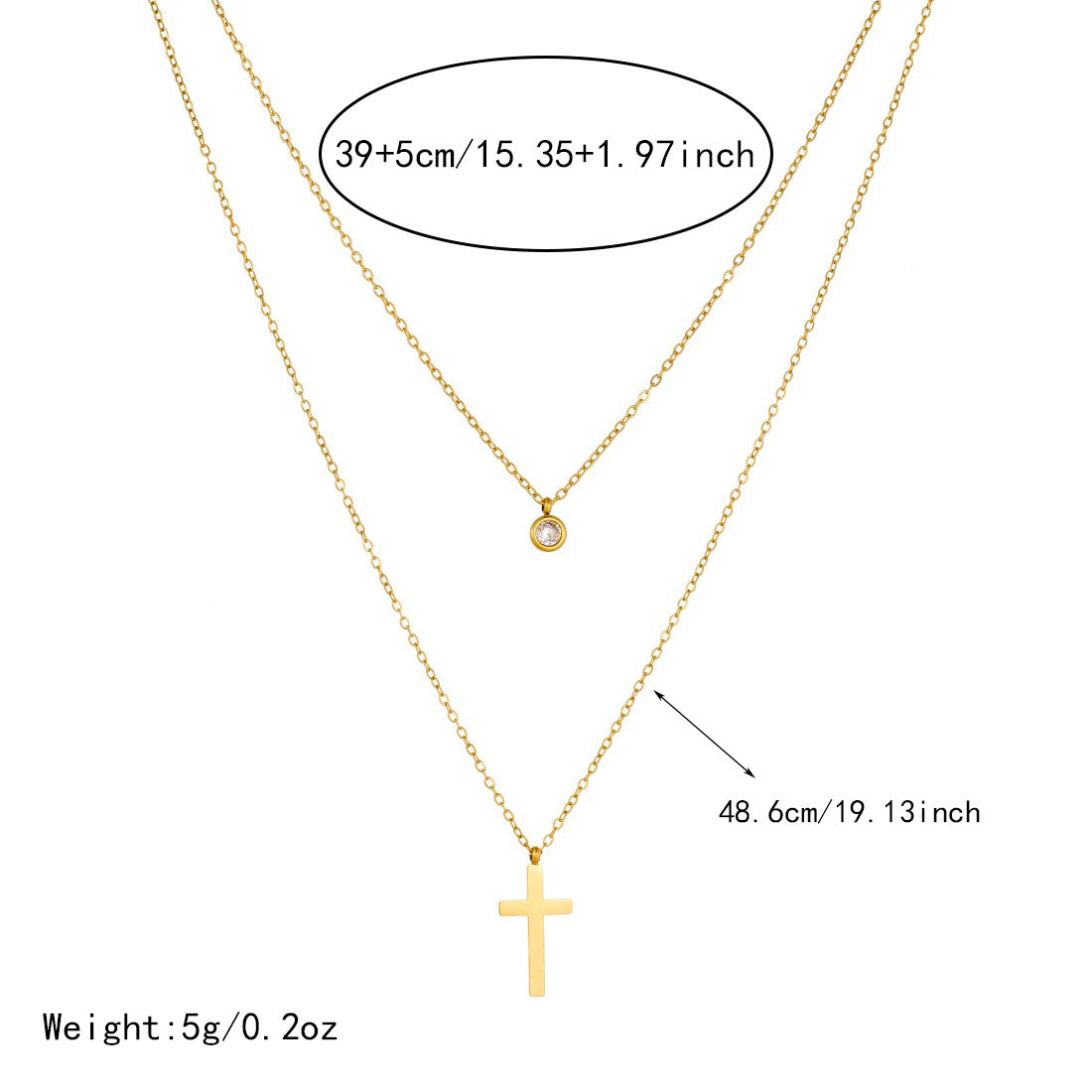 Streetwear Gold Plated Stainless Steel Round Rhinestone Cross Pendant Necklace