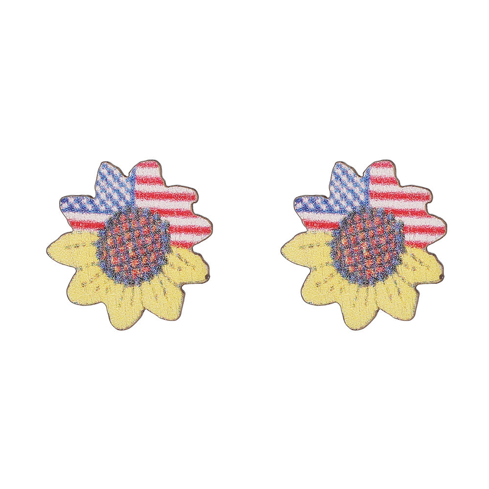 Round Heart Star Geometric Wood Stud Earrings with Stainless Steel Posts