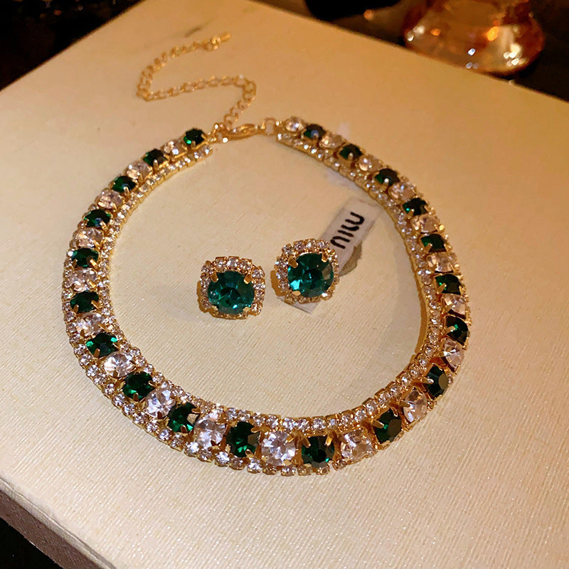 Vintage Green Rhinestone Butterfly Pearl Earrings with Stainless Steel Posts for Women