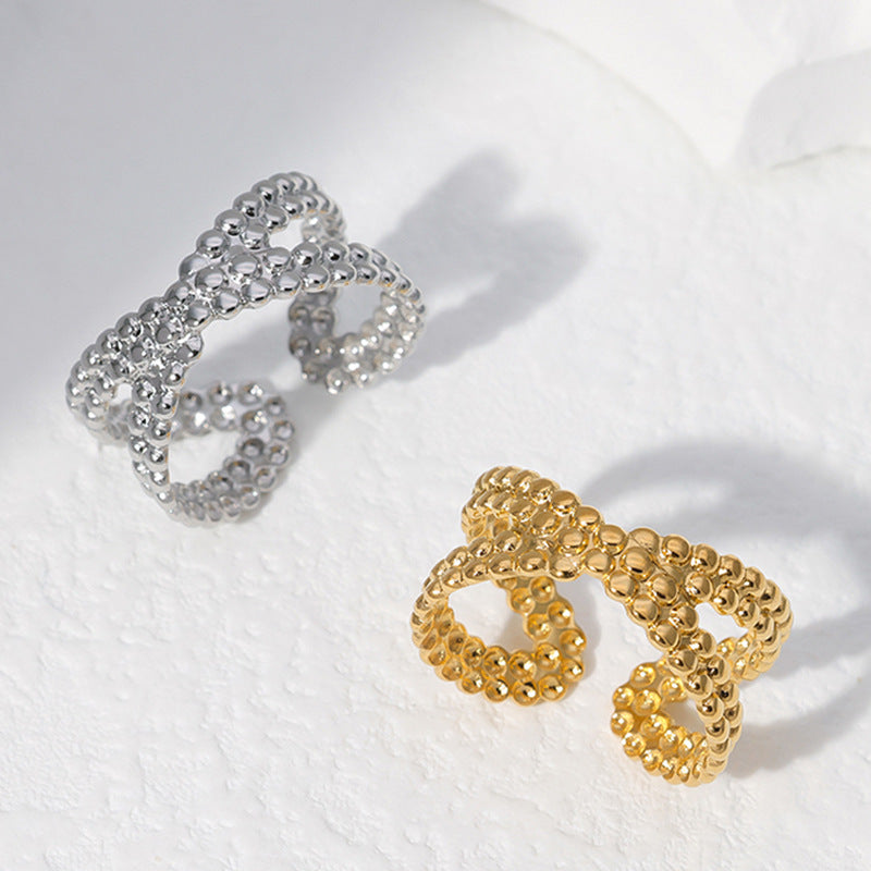Anello Aperto Regolabile da Donna in Acciaio Inossidabile Geometrico Minimalista con Finitura Galvanica