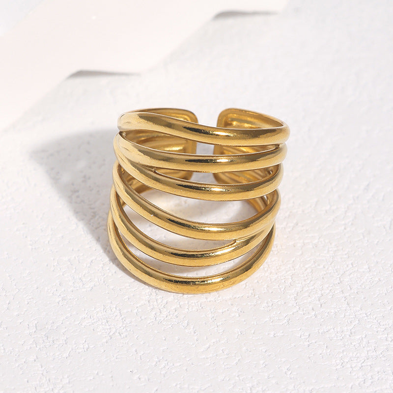 Minimalist Geometric Hollow Line Open Ring 18K Gold Plated Stainless Steel for Women
