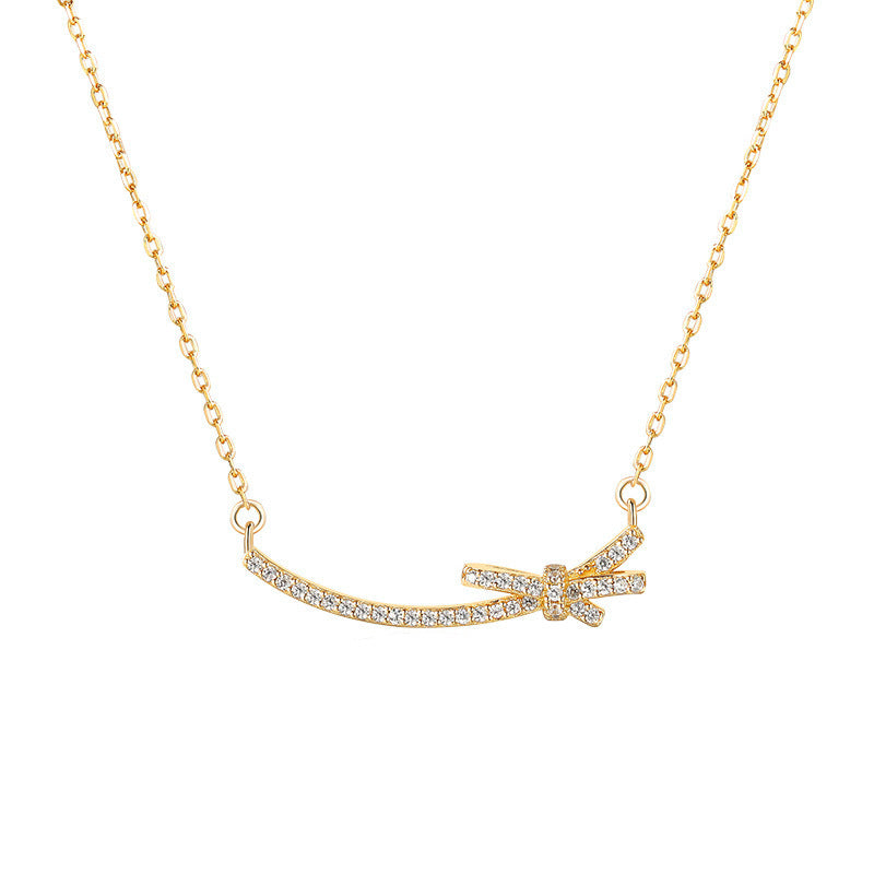 Minimalist Bow-Shaped Titanium Steel Necklace for Women with Alloy Pendant and Cross Chain Design