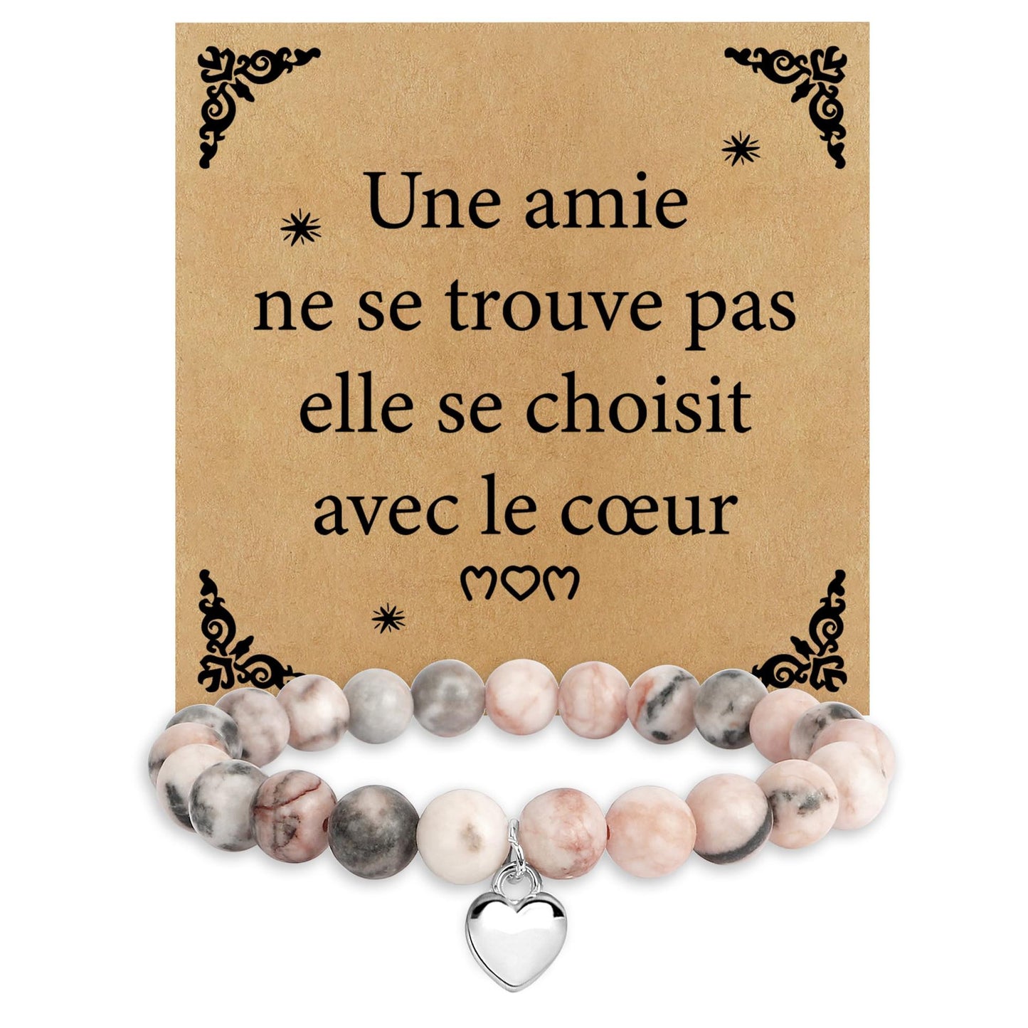 Unisex Heart Natural Stone Beaded Bracelet
