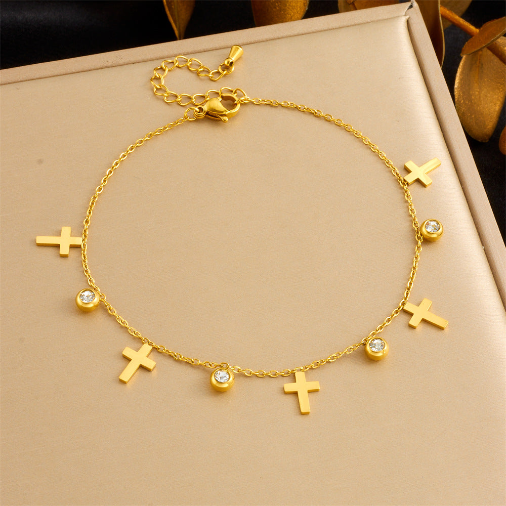 Minimalist Colorful Geometric Glass Rhinestone Butterfly Heart Stainless Steel Anklet
