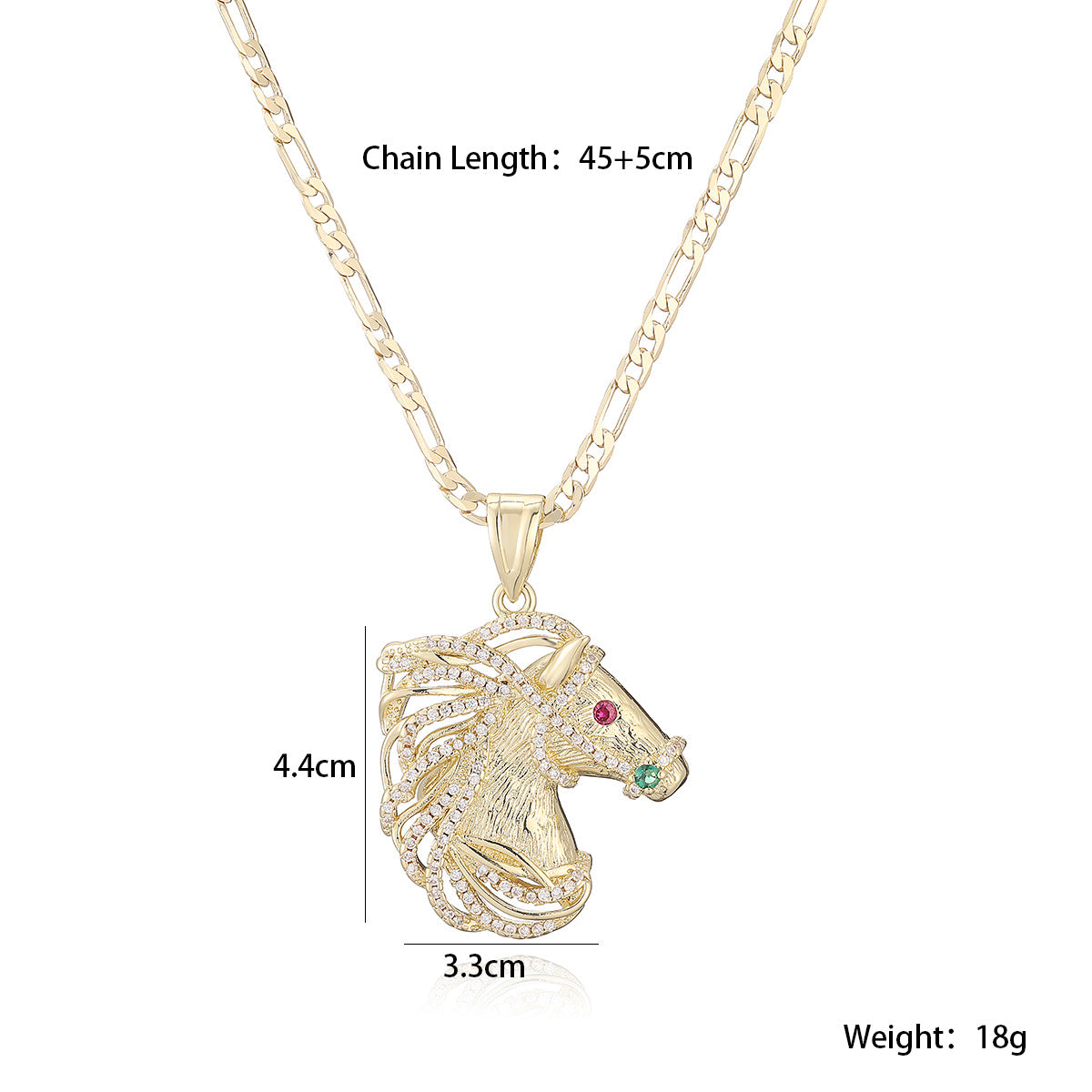 Minimalist Hip-hop 18K Gold Plated Brass Cubic Zirconia Horse Pendant Necklace for Women
