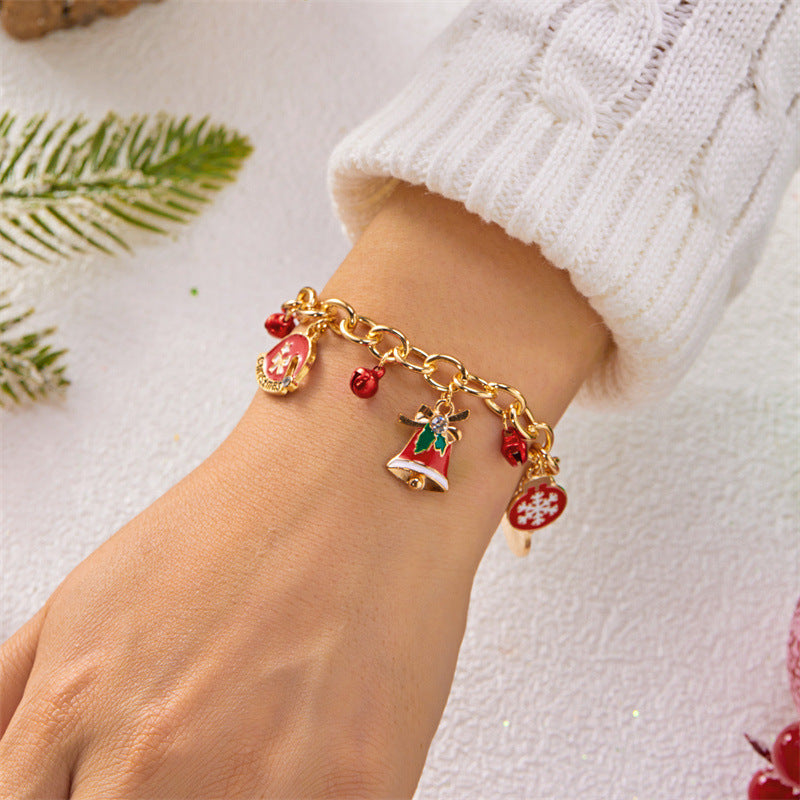 Fashionable Enamel Alloy Bracelet with Santa Claus and Reindeer Motifs for Women, Holiday-Themed Geometric Cartoon Design