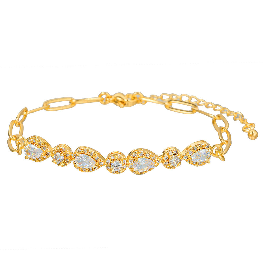 Minimalist Elegant Round Geometric Brass Inlaid Cubic Zirconia Bracelet for Women
