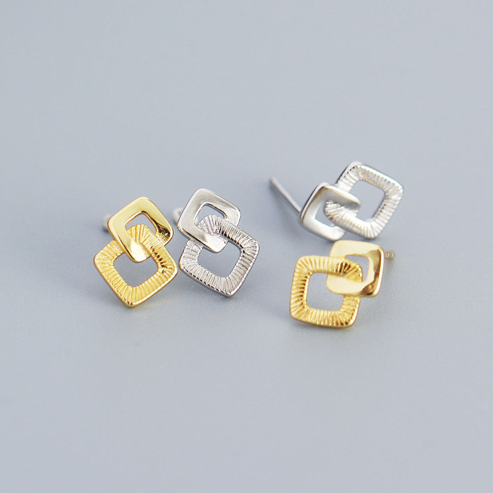 Minimalist Sweet 925 Sterling Silver Geometric Square Plated Earrings for Women