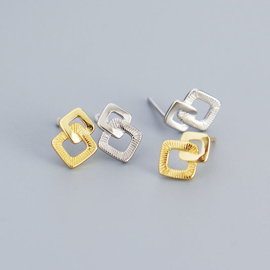 Minimalist Sweet 925 Sterling Silver Geometric Square Plated Earrings for Women