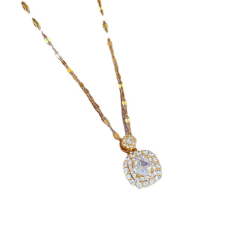Elegant Geometric Pendant Necklace for Women in Stainless Steel with Micro-Pave Rhinestone Accents and Adjustable Chain